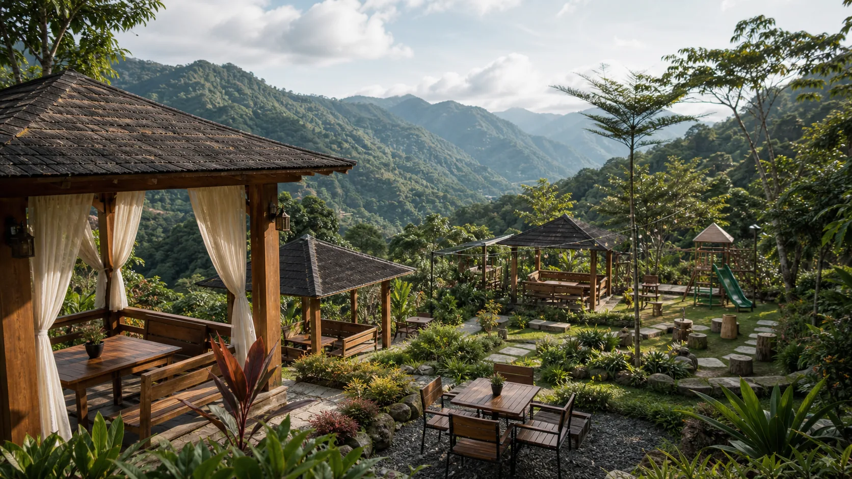 Suasana garden untuk menikmati menu sharing